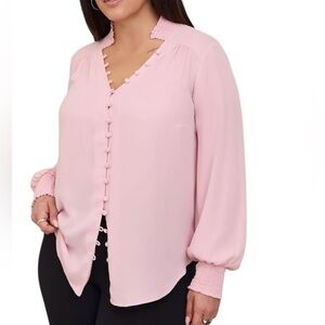 Torrid Georgette Button Front Smocked Collar Long Sleeve Blouse 2X Baby Pink NWT